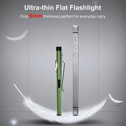 klarus E5 Pocket Flashlight, Rechargeable EDC Flashlight, Super Slim Flat 4.2x1x0.3inch, 470 Lumens, USB-C Port, IPX4, Dual Light Source with Magnetic Base, Hat & Clothes Clip - Green