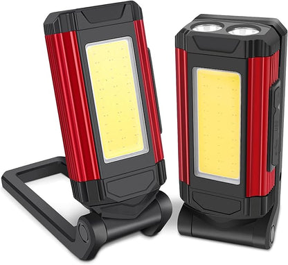 LED COB Rechargeable Flashlight Worklight,Trouble Lamp Gadget for Men Dad Birthday Gift Idea,Portable Torch Tool with Magnet Base 180° Rotate 7 Modes 2 Colors Light for Camping Mechanic BBQ