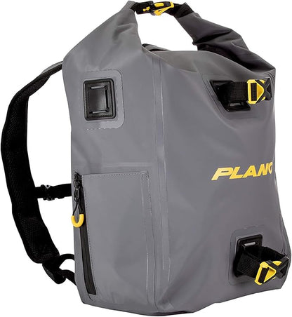 Plano Z-Series Roll-Top Waterproof Fishing Tackle Backpack, Gray Fabric, Includes 2 Clear 3700 StowAway Utility Boxes, Fishing Backpack with Tackle Boxes