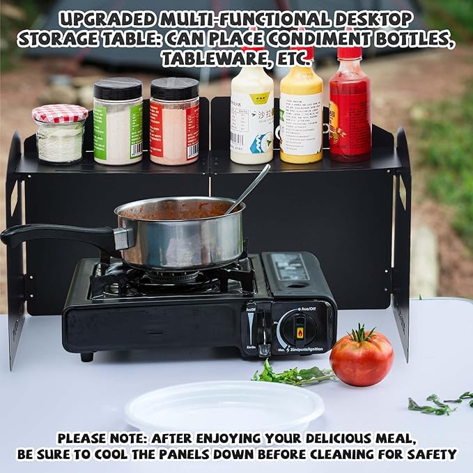 Steel Camp Stove Windscreen Camping Stove Windscreen Outdoor Folding Gas Stove Windshield Portable 4 Plates Wind Blocker with a Storage Bag for Camping, Hiking, Picnic, Backpacking, Cooking