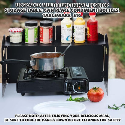 Steel Camp Stove Windscreen Camping Stove Windscreen Outdoor Folding Gas Stove Windshield Portable 4 Plates Wind Blocker with a Storage Bag for Camping, Hiking, Picnic, Backpacking, Cooking