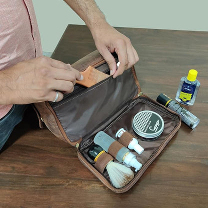 RusticTown Leather Toiletry Bag for Men - Travel Shaving Dopp Kit - Bathroom Shower Toiletries Organizer - Cosmetic Make up Bag for Women