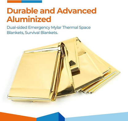 Emergency Blankets (4 Packs, 83" L x 62" W) Large Gold Mylar Thermal Blankets for Survival and Protection,Space Blanket Survival Kits Camping Blanket, Ideal for Outdoors, Hiking, Survival