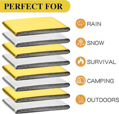 Macarrie 100 Pack Emergency Thermal Blankets Silver Foil Survival Blanket Space Blanket Survival Kit for Outdoors, Camping, Hiking, Homeless, Survival or First Aid (Gold,Silver)