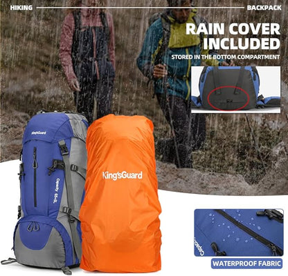 King'sGuard 70L Hiking Backpack Large Lightweight Waterproof Camping Backpack Travel Backpacking Backpack Daypack with Rain Cover -Frameless (Deep Blue)