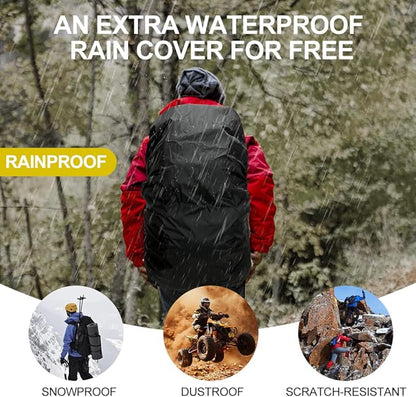 INOXTO 40L Hiking Backpack, Camping Backpack with Waterproof Rain Cover for Men, Outdoor Sport Travel Daypack for Climbing (065 Black)