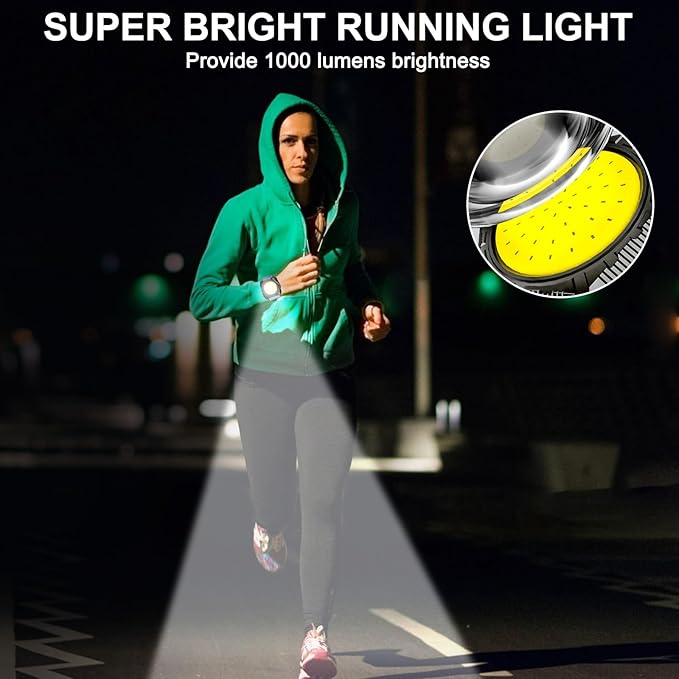 Running Light, 1000 Lumen Rechargeable Wrist Flashlight, 120°Wide Flood COB Light, Waterproof Running Lights for Runners, Jogger, Outdoor Adventure