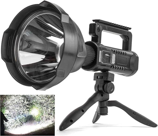 Rechargeable Spotlight Flashlight High Lumens, 900000 Lumens Super Bright Led Searchlight with Tripod and USB Output, IPX5 Waterproof 4 Modes Handheld Spotlight for Camping Emergencies