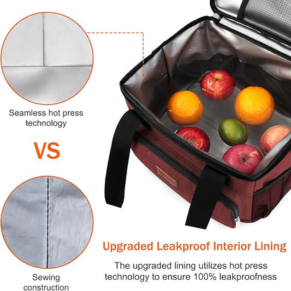 Femuar Lunch Bags for Women/Men, Insulated Lunch Bag for Work Office Picnic - Large Lunch Cooler Bag Leakproof Lunch Box with Adjustable Shoulder Strap for Adults - Red(15L)