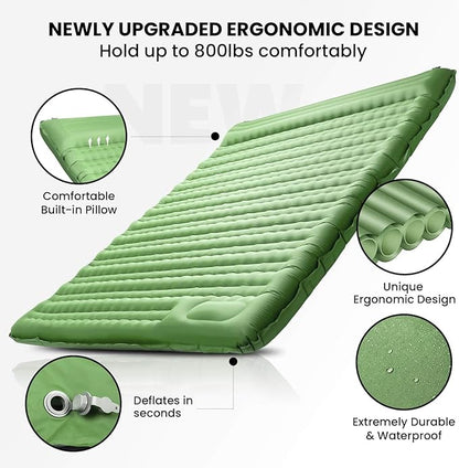 Double Sleeping Pad, 4.7“ Ultra-Thick Camping Mattress 2 Person for Backpacking, Hiking (Green, Full)