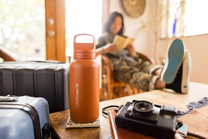 LifeStraw Go Series – Insulated Stainless Steel Water Filter Bottle for Travel and Everyday use removes Bacteria, parasites and microplastics, Improves Taste, 1L Laguna Teal