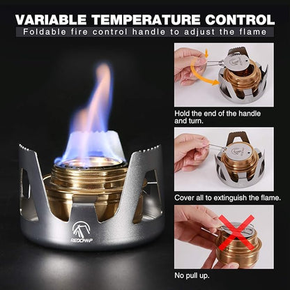 REDCAMP Mini Alcohol Stove for Backpacking, Lightweight Brass Spirit Burner with Aluminium Stand for Camping Hiking, Silver