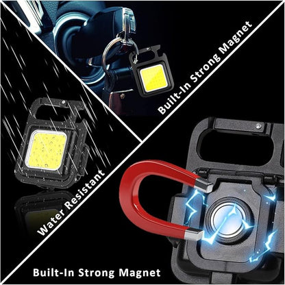 MAKDAK Keychain Flashlights Cob Keychain Work Light 4 Light Modes Small Emergency Light with Folding Bracket Bottle Opener for Fishing,Camping and Walking 4Pack