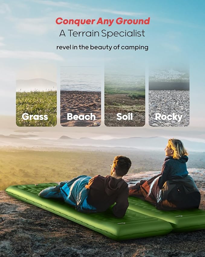 QPAU Sleeping Pad for Camping, Camping Mattress, 76''X26'', 4.7'' Extra-Thick Enhanced Support, with Built-in Foot Pump, for Camping, Hiking - Airpad, Backpacking and Home, (Green)