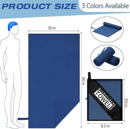 2 Pack Microfiber Beach Towel Large Travel Towel 60 x 30 Inch Quick Dry Swimming Towel Absorbent Ultra Compact Lightweight Camping Towel for Gym, Hiking, Pool, Yoga