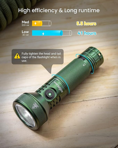 77outdoor Sofirn IF22A Rechargeable Flashlight, 2100 High Lumen 690m Max Powerful Thrower Flashlight with SFT-40 LED, TIR Lens, Powerful Output for Hiking (Green)