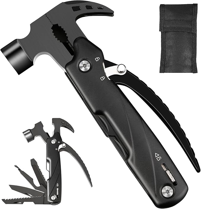 Hammer Multitool, Camping Hammer Tool Camping Essentials Gear Survival Multitool with Knife Hammer Pliers Saw Bottle Can Opener Screwdriver Cool Gadgets Gifts for Men, Dad