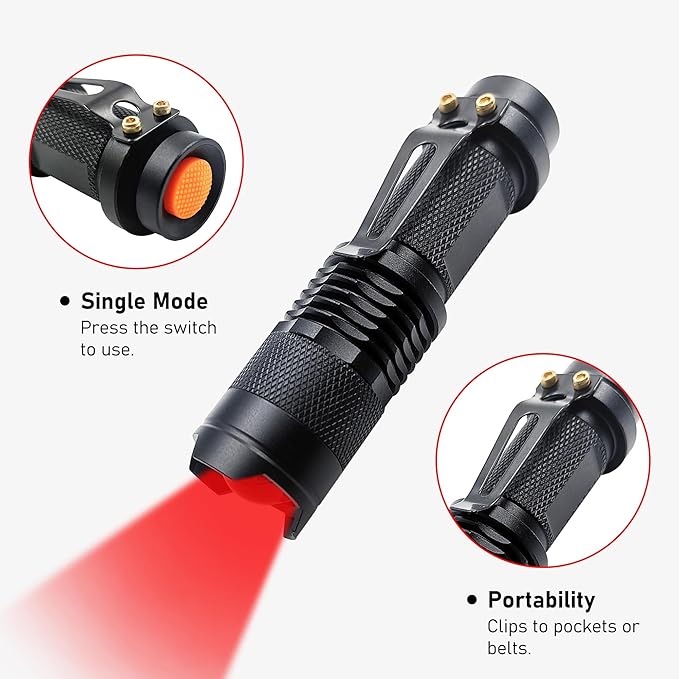 LED Red Light Flashlight High Power Single Mode for Astronomy Night Observation Aviation Outdoor Activities, 2-Pack