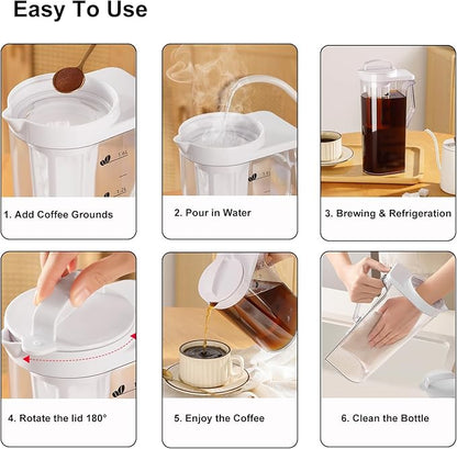 LITIFO Cold Brew Coffee Maker, 74oz Portable Iced Tea and Coffee Maker with Precision Filter, Leak-Proof，Heat-Resistant, Dual Handles for Camping/Home Kitchen (74oz)