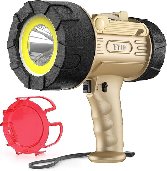 Rechargeable Spotlight, Handheld Spotlight with COB Light Source, IPX6 Waterproof &100000 Lumen LED, 10000mAh 20 Hour StandbyImpact Resistant Handheld Spotlight(Champagne)