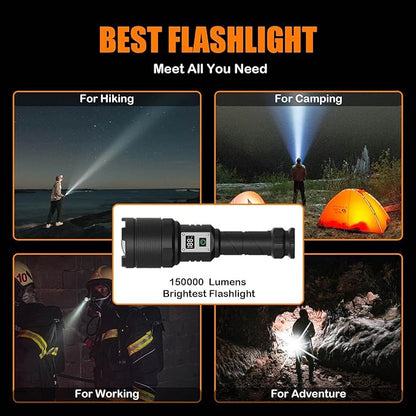 Rechargeable Flashlights MAX 200000 High Lumens,Super Bright 30W LED Flashlight,High Powered Brightest Flashlight for Emergencies/Camping Gear,Zoomable,Waterproof,5 Modes,USB Handheld Flash Light