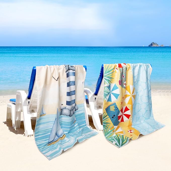 Microfiber Sand Free Beach Towel 72"x36",Extra Large Lightweight Super Absorbent Thin Fast Drying Towels for Swimming Bathing Pool Outdoor Hiking Adults(2 Pack Sunshine Coast)
