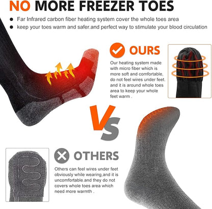 SNOW DEER Heated Socks,Upgraded 7.4V Rechargeable Battery Electric Socks for Men Women,Winter Cold Weather Warm Socks for Huting Fishing Camping Hiking Skiing Foot Warmer
