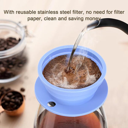 3 Pack Collapsible Travel Pour Over Coffee Maker Camping, Paperless Travel Collapsible Pour Over Coffee Dripper Kit, Silicone Reusable Coffee Strainer Pour Over Cup