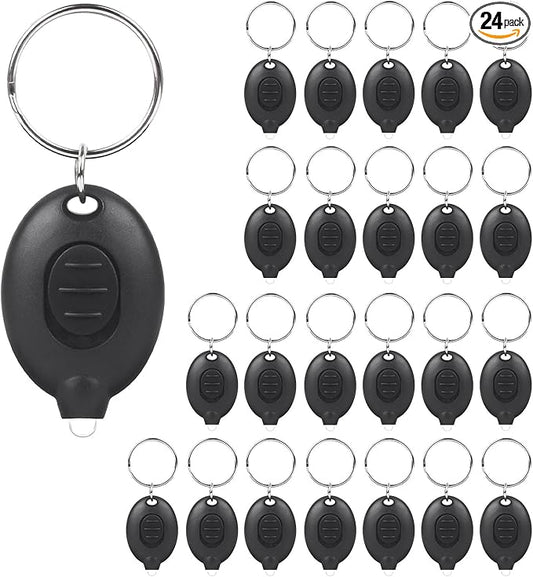 24 PCS LED Keychain Flashlight Mini Keychain Light Ultra Bright Tiny Flashlight Small Portable Light Battery Powered with Key Ring for Outdoor Activities and Emergency Lightning, Black Shell