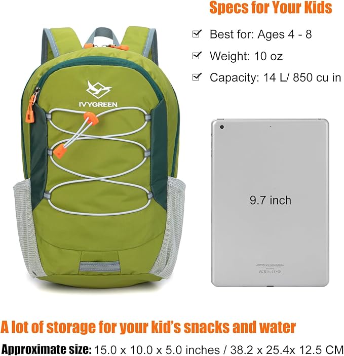 Little Kids Hiking Backpack for Boys or Girls, Small Daypack for Camping or Travel (Armygreen)