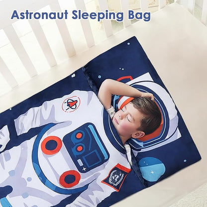 Kids Sleeping Bag Toddler Nap Mat with Removable Pillow, Large Foldable Sleeping Bag for Girls Boys, Easy Clean Slumber Bag with Double Zip for Camping School Preschool Daycare, 59×24 inch