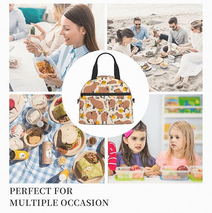 bassyil Capybara Insulated Lunch Bag Reusable Lunch Box With Adjustable Shoulder Strap Cooler Tote Bag For Men Women
