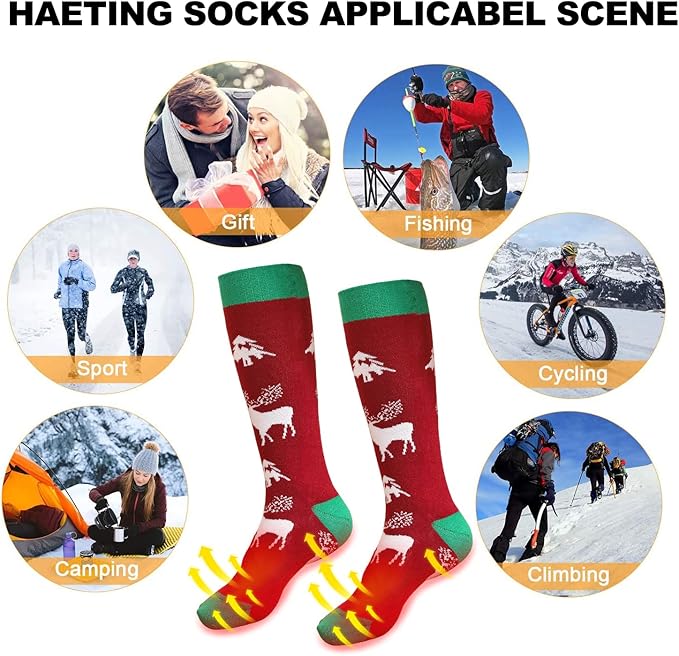 Electric Heated Socks, Upgraded Winter Rechargeable Washable Battery Heat Socks Men Women Thermal Warming Socks for Outdoor Hiking Camping Skiing Fishing Hunting Mountaineering