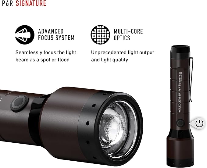 Ledlenser, P6R Signature Rechargeable Flashlight, High Power Premium LED, 1400 Lumens, Waterproof Light for Outdoor Use, Home, Camping, Black