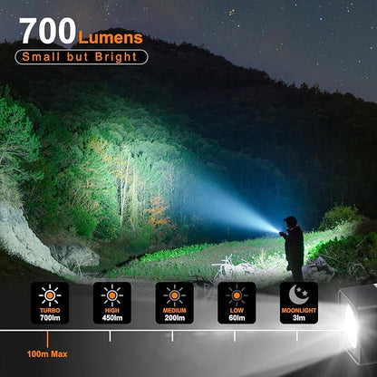 Mini EDC Flashlight - 700 Lumens, USB C Rechargeable Keychain Flashlights IP65, Magnetic with UV Red Blue Light- Ideal for Everyday Carry, Camping, Hiking, Emergency