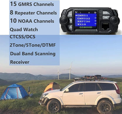 GMRS Mobile Radio Mini Size 20 Watt Long Range GMRS Repeater Capable NOAA Weather Alert Two-Way Radio GS800D