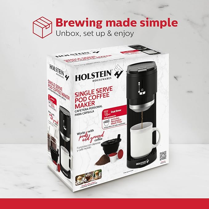Holstein Housewares Coffee Maker Machines (Black, 1 Cup)