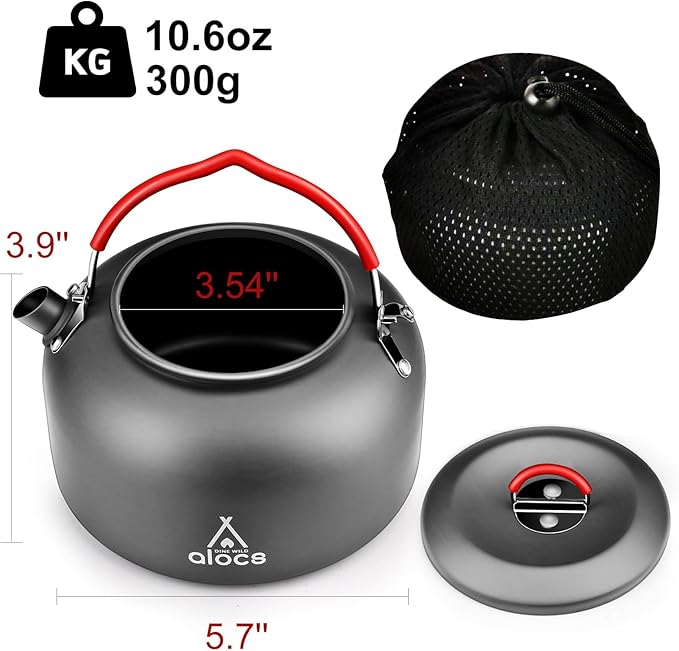 Alocs 1.4L Kettle Teapot, Portable Camping Coffee Pot, Hard-Anodized Aluminum Camping Kettle, Compact Tea Kettle for Stove Top, Outdoor, Hiking, Camping, Picnic and Traveling.