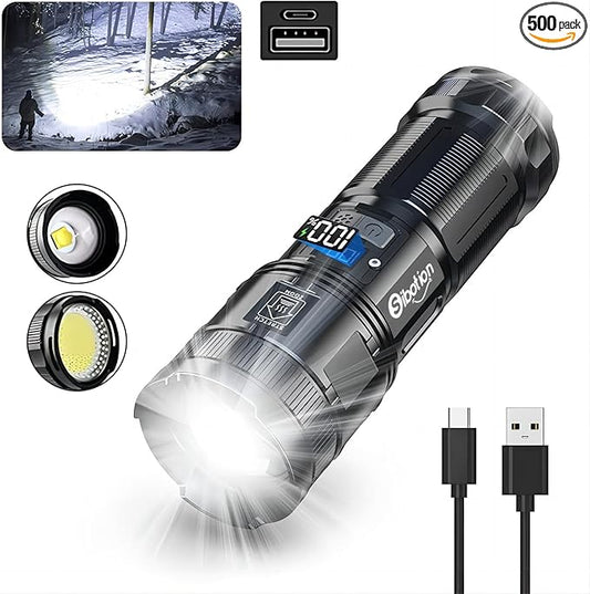 Rechargeable Tactical Flashlights, 120000 Lumens Super Bright Led Flashlights with COB Work Light, High Powered, Powerful Handheld Flashlights for Emergencies Camping Hiking Holiday Gifts