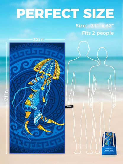 OCOOPA Microfiber Beach Towel Fast Drying, Extra Large 71" x 32" Sand Free Beach Towel Super Lightweight Towels for Swimming Pool, Camping, Picnic, Yoga Gym Sports