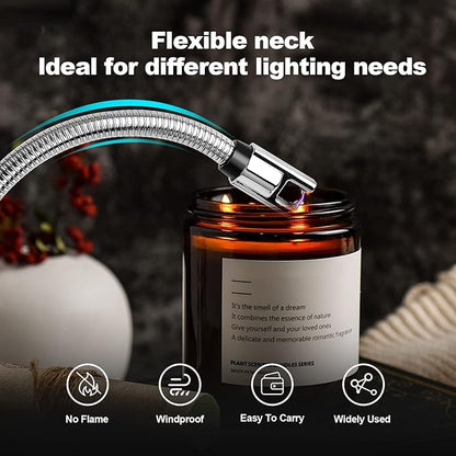 2 Pack Electric Candle Lighter, Rechargeable Plasma Arc USB Lighters with Flexible Neck, Windproof & Flameless for Candles, BBQs, Camping, Kitchen, Fireplace, Fireworks.