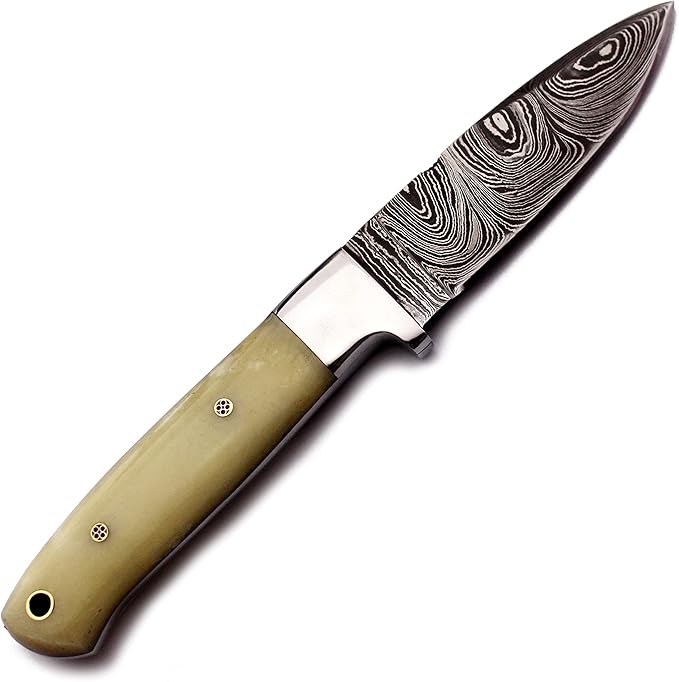Handmade Damascus Steel Knife for Hunting,Survival,Camping,Bushcraft,and Fishing-Fixed Blade Dagger with Drop Point Full Tang-Micarta Handle with Cowhide Leather Sheath DCX 22 -250