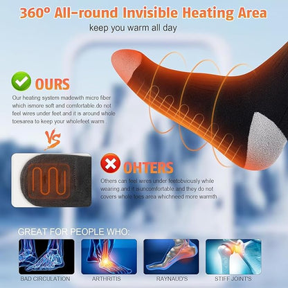 Heated Socks for Men Women with 5V 4000mAh Rechargeable Battery Powered Machine Washable Thermal Heating Socks Electric Foot Warmer Winter Outdoor Skiing Hunting Camping