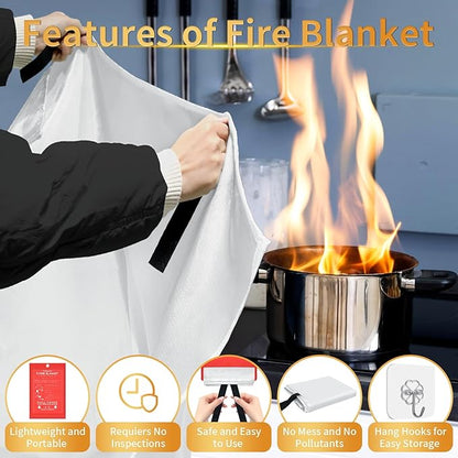 Emergency Fire Blanket, 3Pack Fire Blanket for Home and Kitchen, Fiberglass Fire Extinguisher Blanket, Suppression Flame Retardant Blanket Fire Safety Blanket for Fireplace (3 Pack)