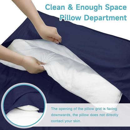 Sleeping Bag Liner, Sleep Sack Travel Sheets, Two-Way-Zipper Expose Feet Separately, Portable Single Camping Sheet for Hotel,Hostels,Business Trips