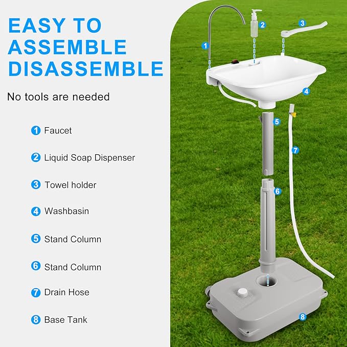 Automatic Portable Sink with Type-c Port, Electric Lightweight Camping Hand Washing Station, Wash Basin with 18L Bottom Water Tank, Soap Dispenser, Towel Holder, for Outdoor, Travel, Boat, Worksite