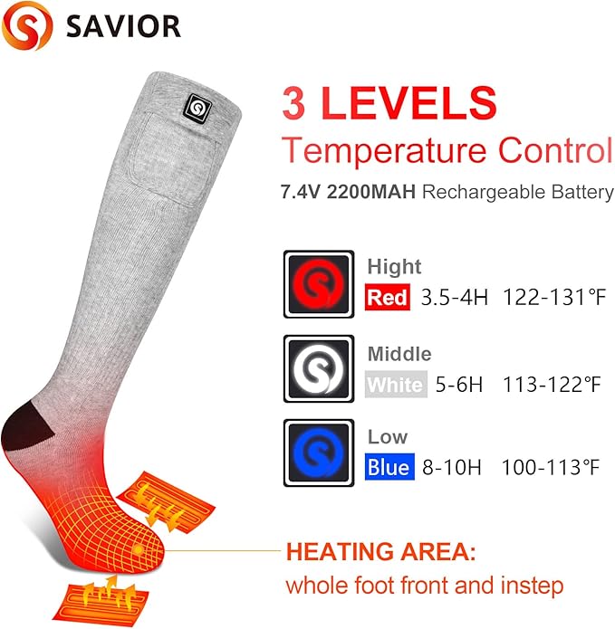 Heated Socks, Battery Rechargeable Electric Heating Socks, Thermal Warm Socks for Men Women Hiking Camping Winter Footwarmers