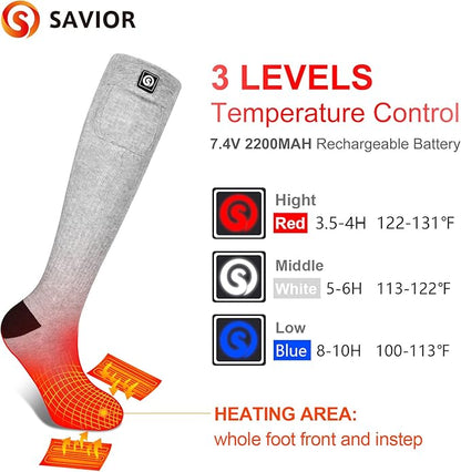 Heated Socks, Battery Rechargeable Electric Heating Socks, Thermal Warm Socks for Men Women Hiking Camping Winter Footwarmers