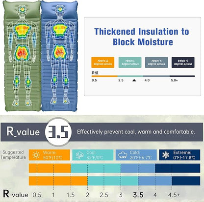 Sleeping Pad for Camping 4in Thick, Camping Air Mattress Pad Built-in Pump, Ultralight Camping Sleeping Pad Mat with Pillow, Inflatable Sleeping Pad Backpacking, Holds 440lbs, 40D+60D Nylon