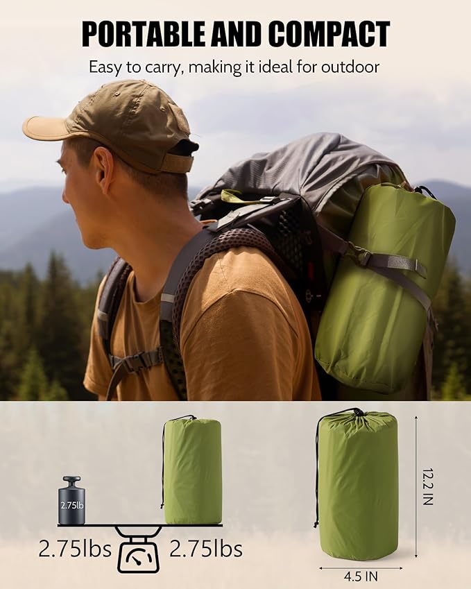 Double Sleeping Pad for Camping, 3.15'' Extra-Thick Inflatable Camping Pad 2 Person, Sleeping Mat Built-in Foot Pump & Pillow, Portable Camping Mattress for Backpacking, Hiking, Car Traveling